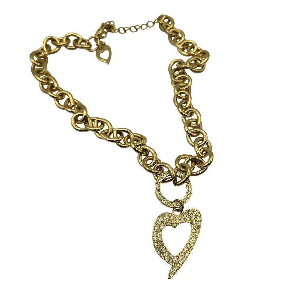 Thalia Sodi Necklace Chunky Heart Pendant Crystal Links 17"